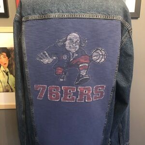 Philadelphia 76ers Up-cycled Denim Jacket Men’s Size XXL